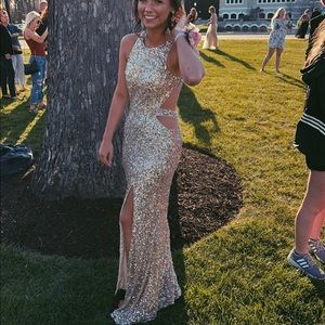 MacDuggal Gold Sequined Prom Dress